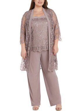 Plus Size Lace & Sequins Pant Set R&M Richards, 16W, Mauve